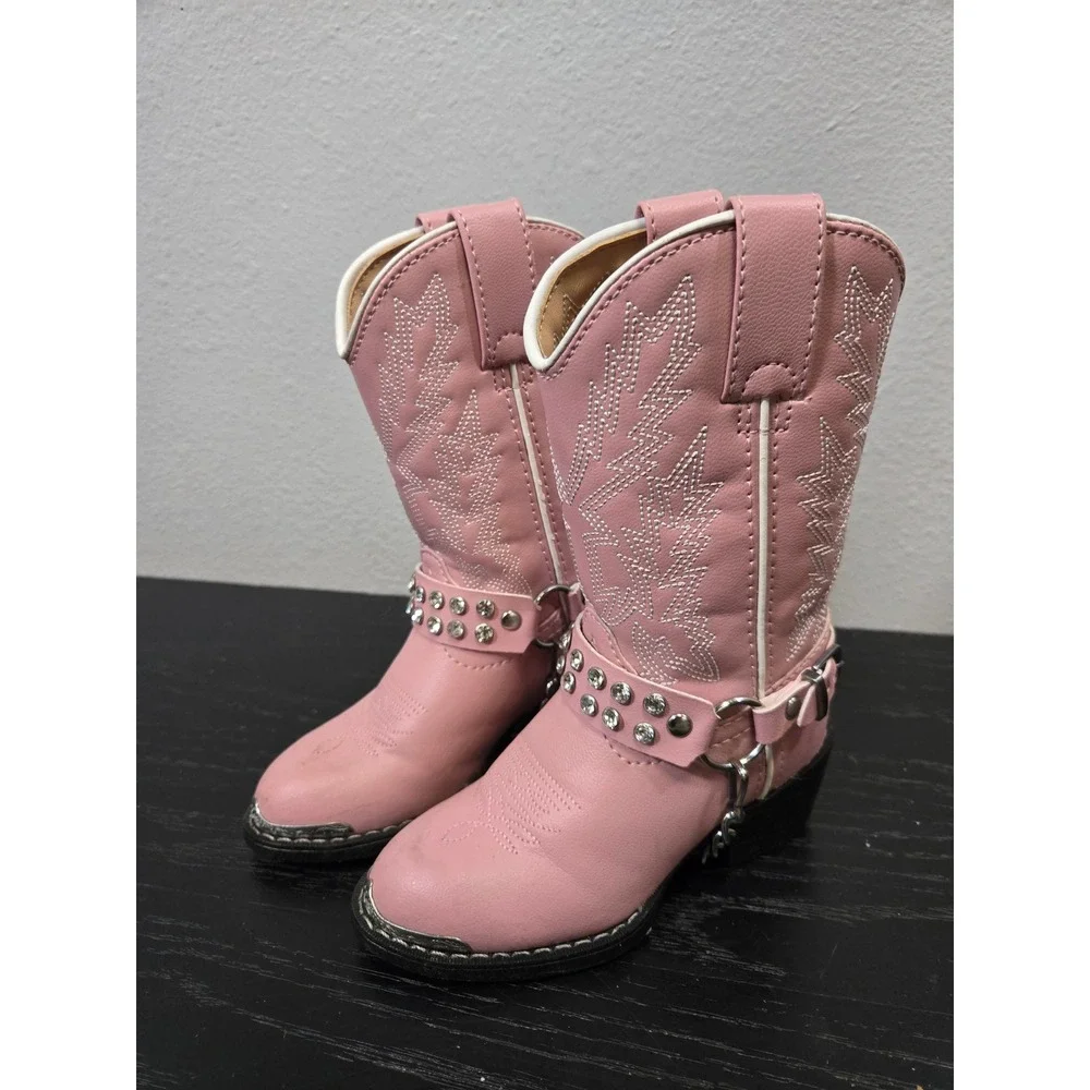 Durango Pink Rhinestone Harness Western Cowgirl Boots BT568 Kids 9D